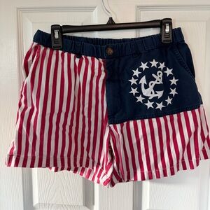 Nautical Anchor Stripe Women's Shorts - Red & Navy